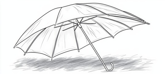 Wall Mural - Line Art Illustration Of An Open Umbrella On A White Background, Black And White Vector