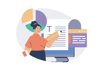 Leinwandbilder - Copywriter web concept with flat cartoon people for website design.