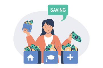 Poster - Financial literacy web concept with flat cartoon people for website design.