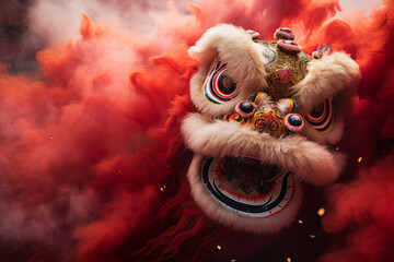 Generative AI picture concept of chinese asian new year, traditional decorations customs food carnival