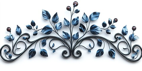 Poster - Decorative metal wall art featuring intricate blue leaves and berries highlighting craftsmanship in home decor