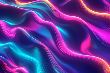 Poster - 3d render, abstract background with wavy lines in neon purple and pink colors made ai generative