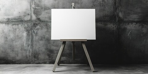Poster - Empty canvas on easel in a minimalistic art studio with gray textured walls inviting creativity