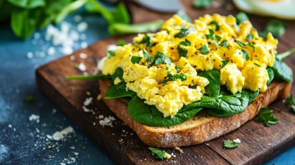 Sticker - Fresh Spinach and Egg Sandwich on Wooden Board