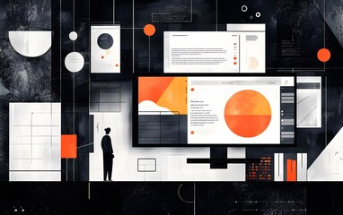 Fototapete - Abstract digital workspace with vibrant visuals.
