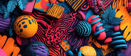 Poster - This vibrant abstract composition features a mix of colorful shapes and textures, creating a dynamic visual experience perfect for art, design, and marketing projects.