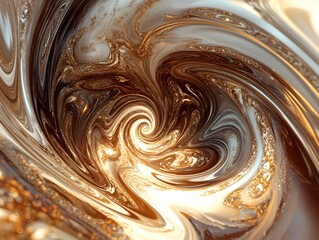 Poster - This abstract image features swirling golden and cream colors, creating a mesmerizing effect. Ideal for backgrounds, art projects, and digital designs.