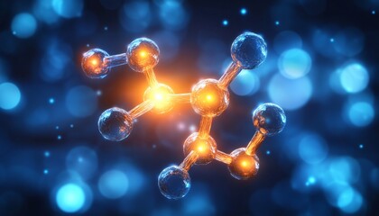 Poster - Abstract, Glowing Molecular Structure, 3D Rendered Illustration of Atoms, Bonds, and Energy