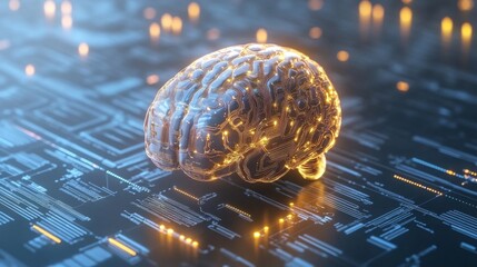 Poster - Futuristic Brain with Glowing Tech Effects