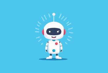 Poster - A cute white robot with a friendly smile stands on a blue background.