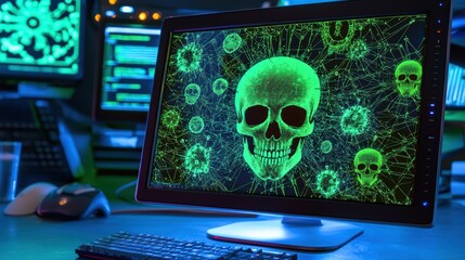 Poster - cyber attack simulation visuals digital workspace graphic illustration high-tech environment close-u