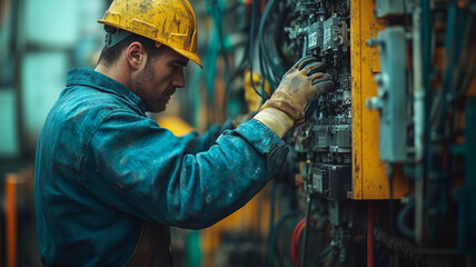 Poster - Skilled electrician diligently working on electrical connections at a facility