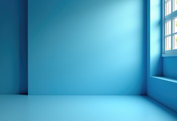 Poster - A minimalistic blue room with a window and a single light source.