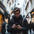© Ishika - man using smartphone in a city street