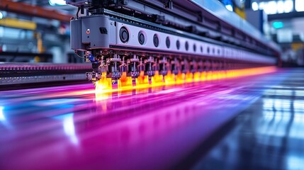 Poster - industrial printing process factory environment high-tech equipment close-up view colorful productio