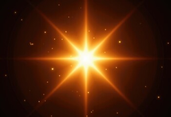 Poster - A bright  golden star with eight rays shines in a dark background.