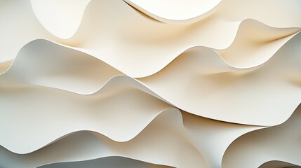 Poster - Abstract cream-colored waves create a minimalist background ideal for banners or presentations in beige and white hues