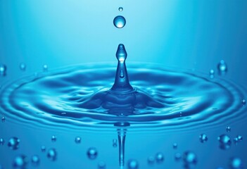 Poster - A single water drop creates a crown shaped splash  surrounded by ripples and bubbles.
