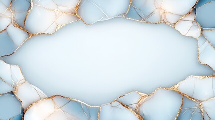 Poster - This artwork showcases a captivating blend of blue and gold marble textures, featuring smooth, liquid fluid shapes in a visionary style