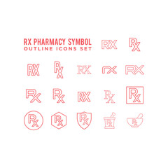 Wall Mural - Rx pharmacy medicine, prescription flat vector icons set for app and website.