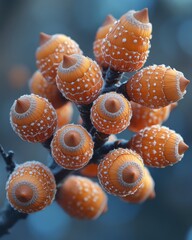 Poster - A cluster of vibrant orange seed pods, adorned with intricate patterns and delicate textures, creates a captivating abstract composition.