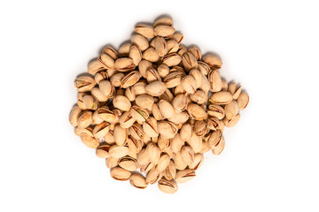 Wall Mural - Tasty pistachios isolated on a white background.