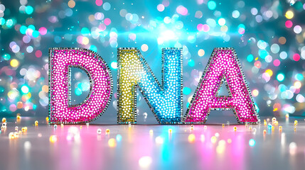 Fototapete - Colorful DNA letters illuminated with sparkling lights in a festive setting