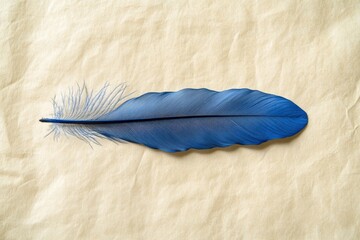 Wall Mural - a blue feather on a neutral background