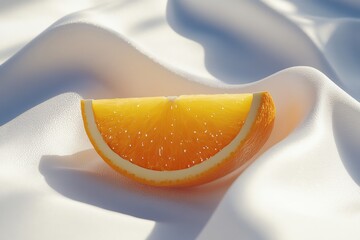 Wall Mural - a slice of orange on a white satin fabric