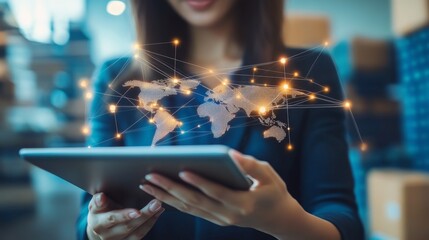 Poster - digital transformation event showcasing global collaboration in business modern office space infogra