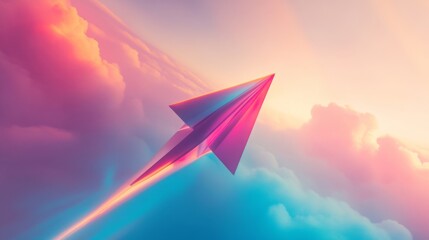 Poster - Soaring paper airplane dreamy sky digital art serene environment aerial view freedom concept