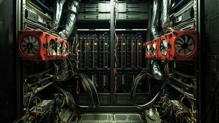 Poster - Data center operations high-performance computer hardware server room technology infrastructure internal view efficiency enhancement
