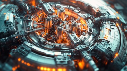 Poster - futuristic technological hub digital realm 3d render sci-fi environment close-up view innovation con