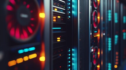 Poster - Data center operations and maintenance tech facility digital infrastructure high-tech environment close-up view server efficiency