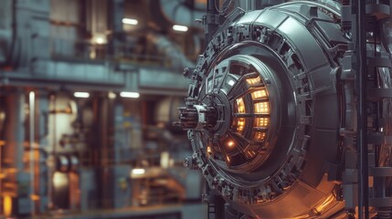 Poster - Advanced industrial machinery high-tech facility 3d render futuristic environment close-up view innovation in engineering