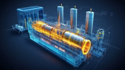 Poster - industrial engine components visualization manufacturing facility 3d model digital environment techn