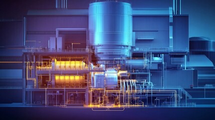 Poster - industrial power generation process manufacturing facility graphic illustration modern environment t