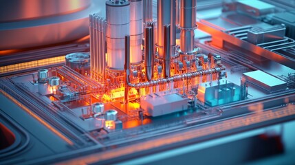 Poster - Industrial energy production modern factory digital art urban environment aerial view innovation in technology