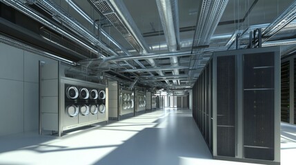 Poster - Server room operations data center infrastructure high-tech environment wide angle digital efficiency
