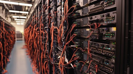 Poster - Data center operations modern facility technology infrastructure server environment close-up view digital connectivity concept