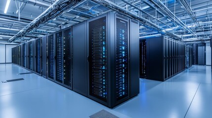 Poster - data center infrastructure technology hub server room modern environment wide angle view digital con