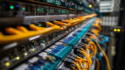 Poster - Data center operations global technology hub digital infrastructure network environment close-up view connectivity concept