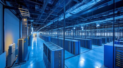 Poster - Data center operations high-tech facility infrastructure overview industrial environment wide-angle view technology innovation