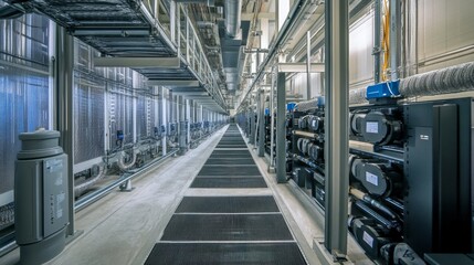 Poster - Industrial cooling system infrastructure data center photography modern technology perspective efficiency