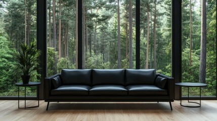 Wall Mural - Contemporary Living Room with Forest View