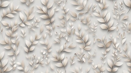 Poster - This seamless pattern features intricately embossed grey leaves on a simple background, ideal for modern and stylish designs SEAMLESS PATTERN