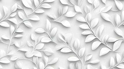Poster - This seamless pattern features intricately embossed grey leaves on a simple background, ideal for modern and stylish designs SEAMLESS PATTERN