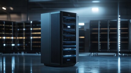 Poster - Data center operations high-tech facility digital equipment showcase modern environment wide-angle view technology insights
