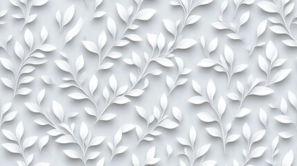 Poster - This seamless pattern features intricately embossed grey leaves on a simple background, ideal for modern and stylish designs SEAMLESS PATTERN