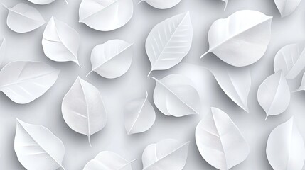 Poster - This seamless pattern features intricately embossed grey leaves on a simple background, ideal for modern and stylish designs SEAMLESS PATTERN